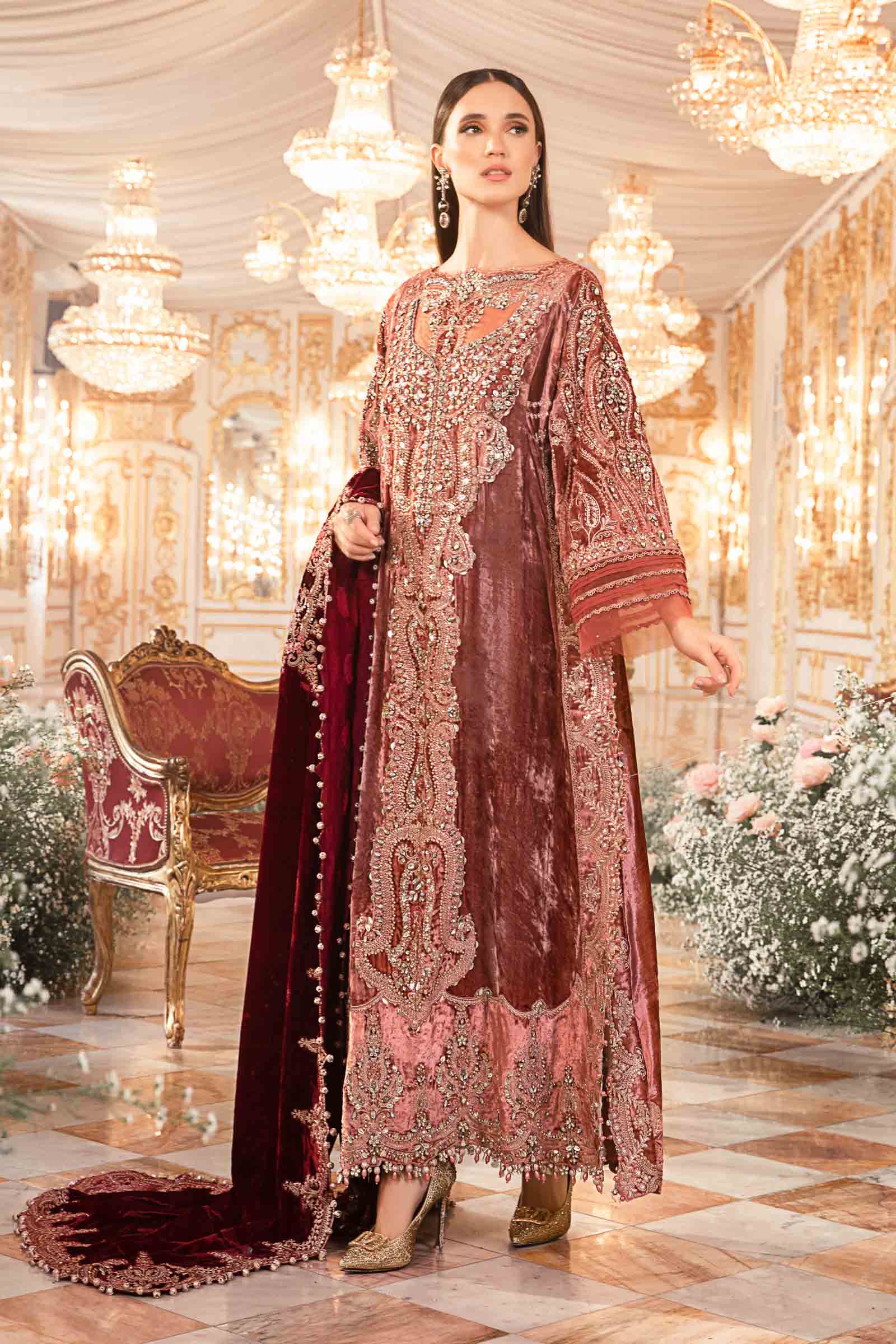 Maria.B. | Mbroidered Wedding Edition '23 | Salmon Pink BD-2701 - House of Faiza
