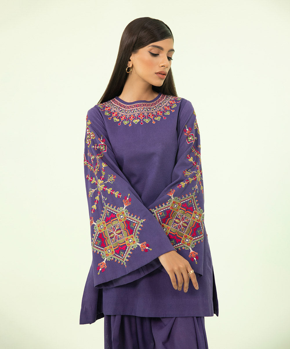 Sapphire | Fall Winter '23 | 2 Piece - Embroidered Cotton Karandi Suit - House of Faiza